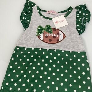 Girls 6-12M Green Polka Dot Romper NEW Football Ruffle Bell Bottom Sports